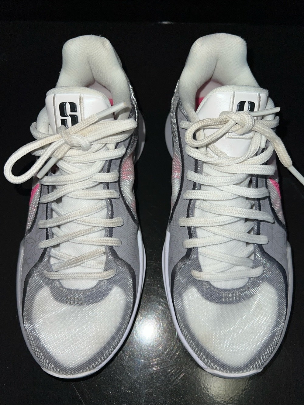 Nike Wmns Sabrina 2 'Lily' Athletic Sneakers in White & Gray with Pink Accent